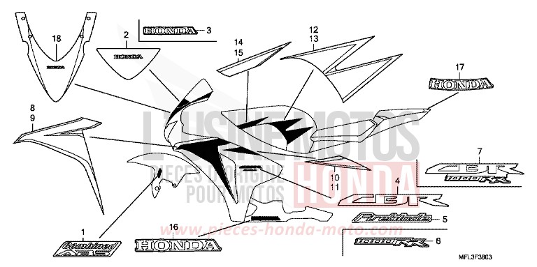 RAYURE/MARQUE (4) von CBR1000RR "Fireblade" DEGITAL SILVER METALLIC (NHA30TA) von 2010